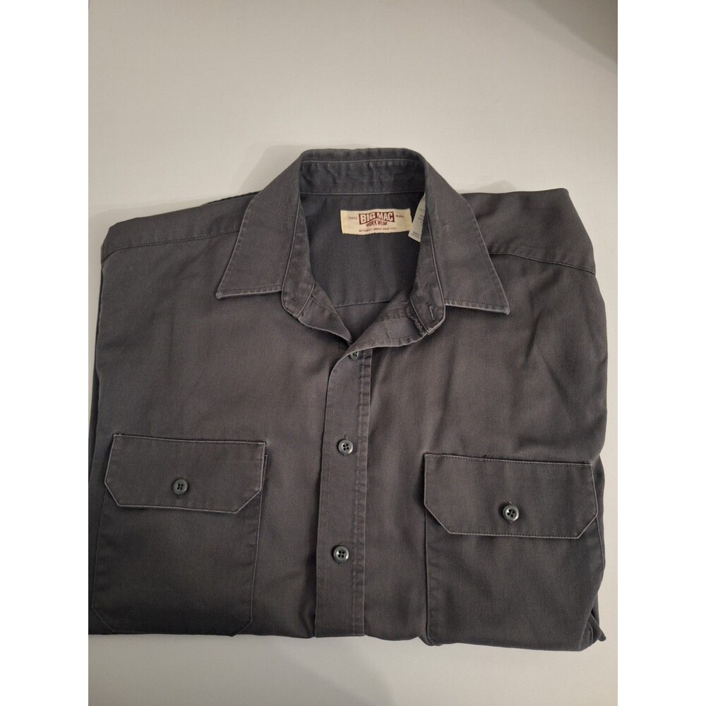 Vtg Big Mac Shirt Men Large Gray Short Sleeve Button Up Work Mechanic Poly Blend